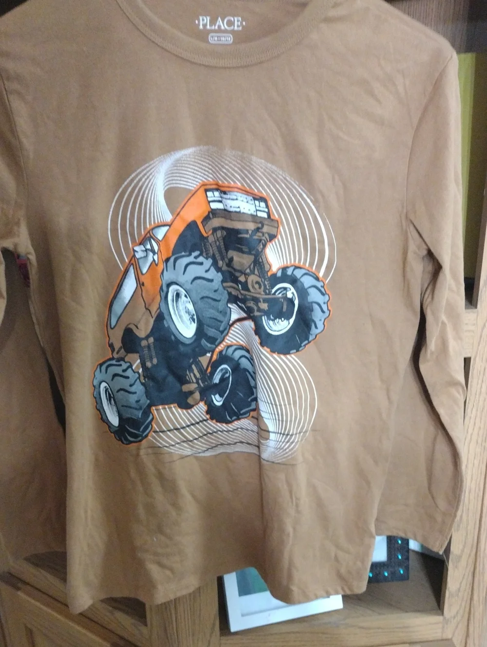 The Children's Place Brown Long-Sleeve Tee with Orange Monster Truck Graphic